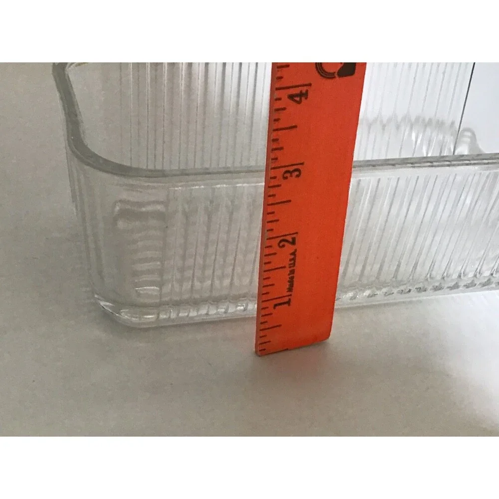 Vintage Federal Glass Ribbed Oblong Refrigerator Dish With Lid 8 inches Embossed